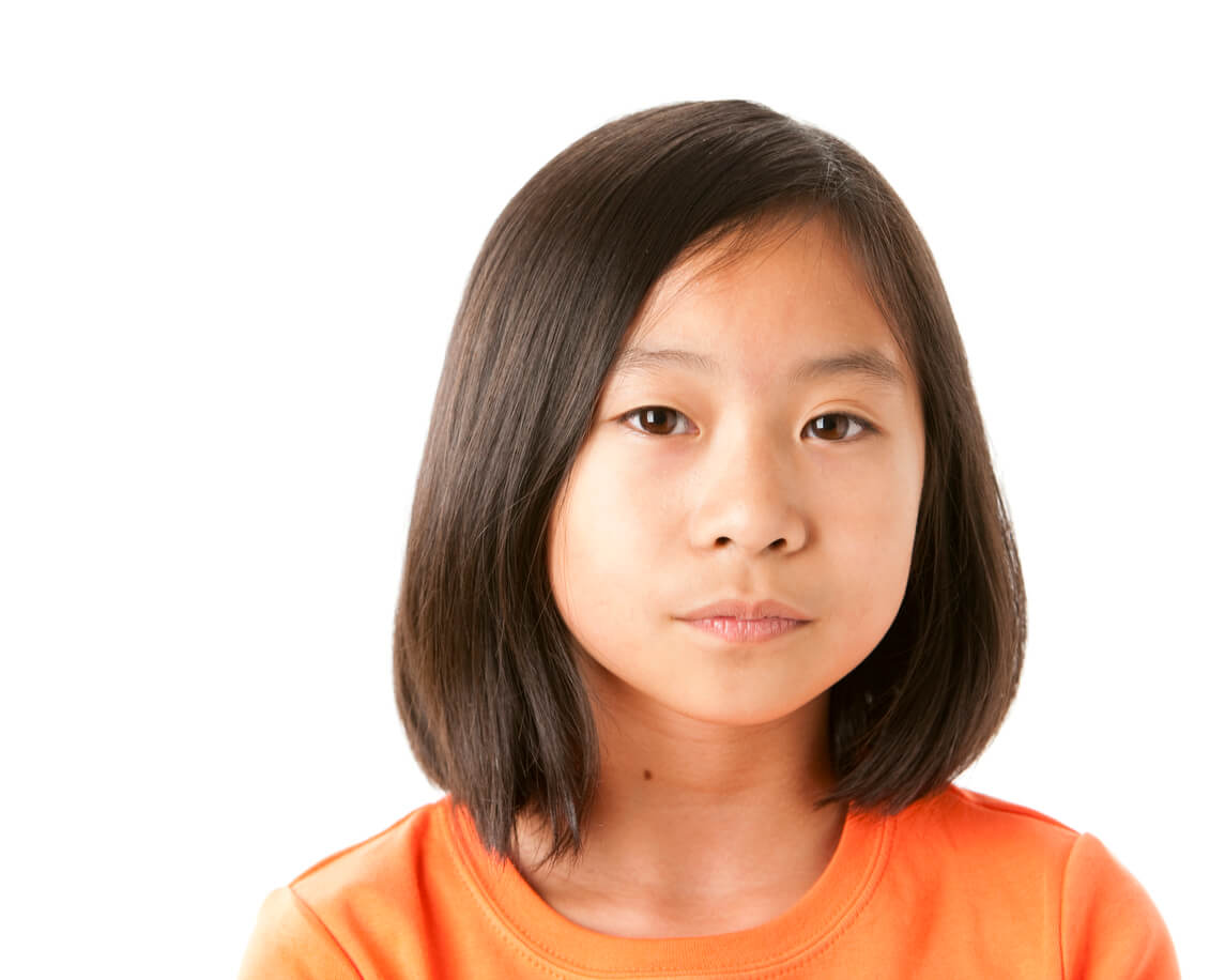 Serious Asian Little Girl Closeup Headshot